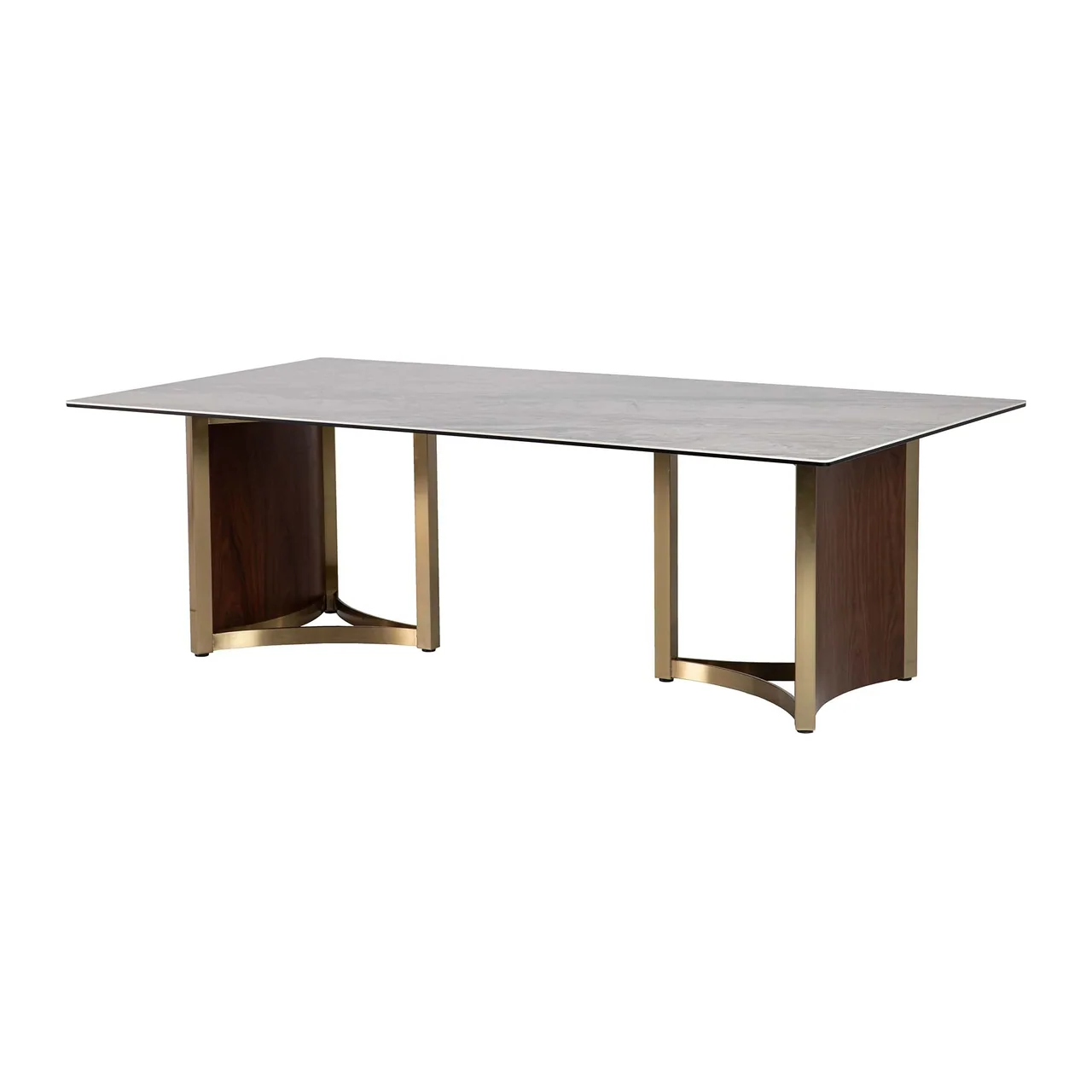 Table à manger pierre grise Celaya piétement doré Ethan Chloé 240 cm