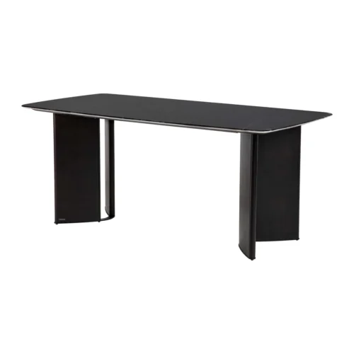 Tables à manger Ethan Chloé Table à manger pierre noire veinée Burnaby piétement chêne Ethan Chloé 180 cm