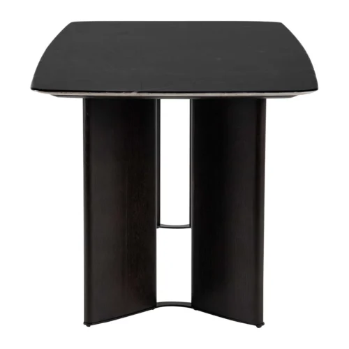 Table à manger pierre noire veinée Burnaby piétement chêne Ethan Chloé 180 cm — vue 3