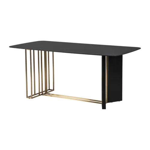Ethan Chloé Table à manger plateau noir mat Calcis piétement doré Ethan Chloé 180 cm