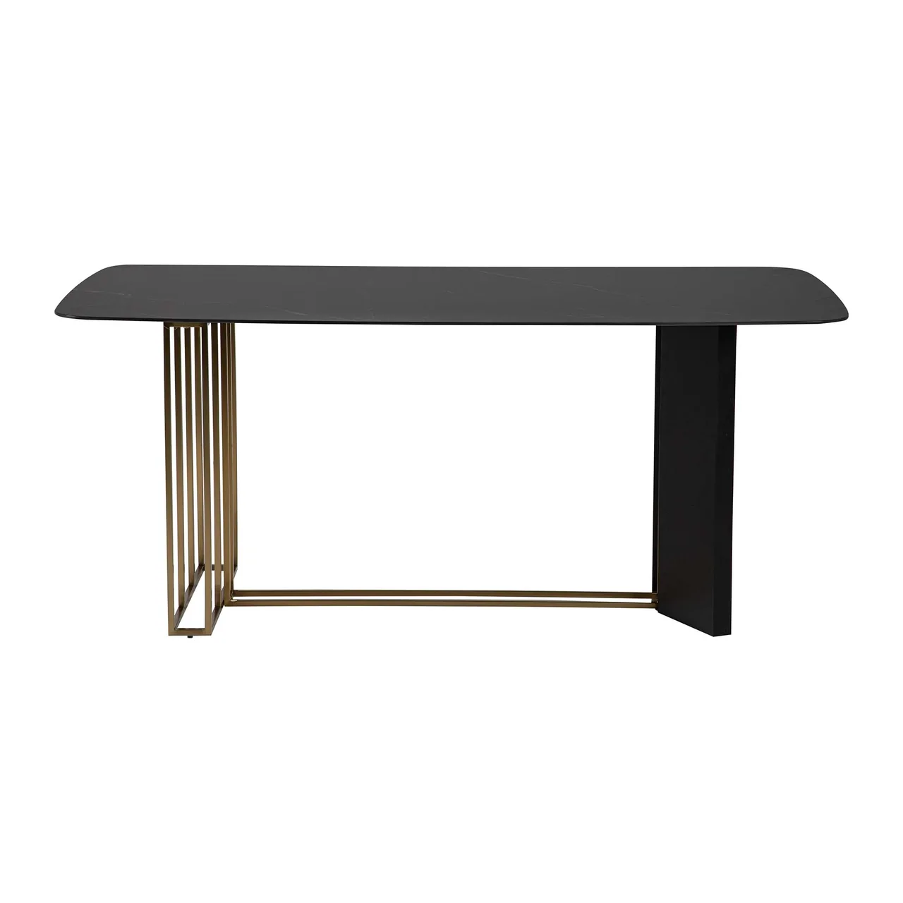 Table à manger plateau noir mat Calcis piétement doré Ethan Chloé 180 cm — vue 3