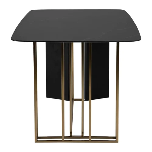 Table à manger plateau noir mat Calcis piétement doré Ethan Chloé 180 cm — vue 4