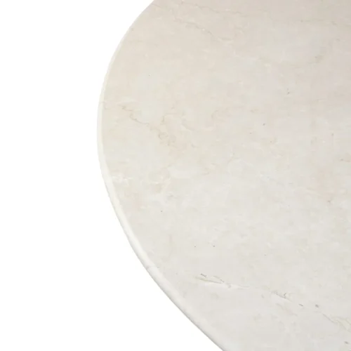 Table à manger plateau travertin ronde pied tourné bois de mindi Ethan Chloé 129 cm — vue 3