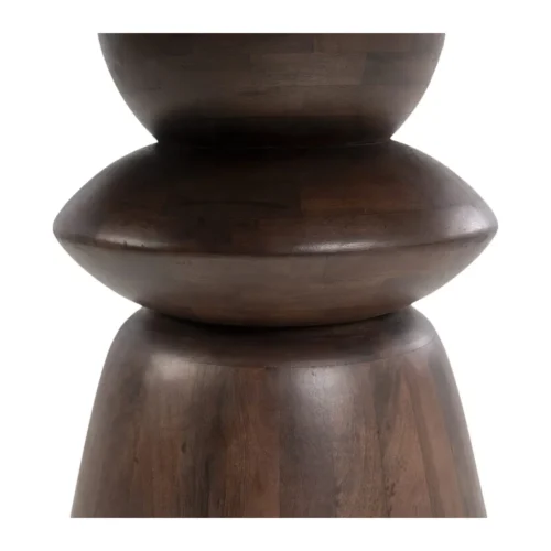 Table à manger plateau travertin ronde pied tourné bois de mindi Ethan Chloé 129 cm — vue 5