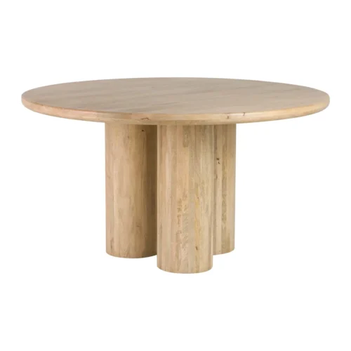 Tables à manger Ethan Chloé Table à manger ronde bois de manguier Felo colonnes cannelées Ethan Chloé 140 cm