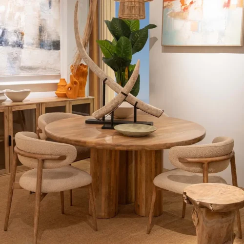 Table à manger ronde bois de manguier Felo colonnes cannelées Ethan Chloé 140 cm — vue 3