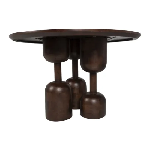 Chaises et tables à manger Ethan Chloé Table à manger ronde bois de mindi brun trois pieds sculptés Ethan Chloé 120 cm — vue 6