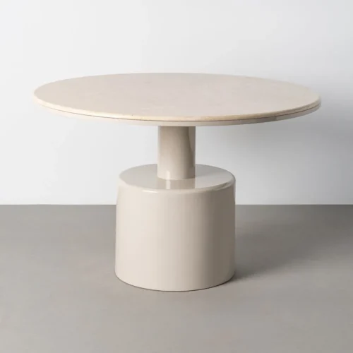 Table à manger ronde marbre crème pied laqué beige Ixia 120 cm