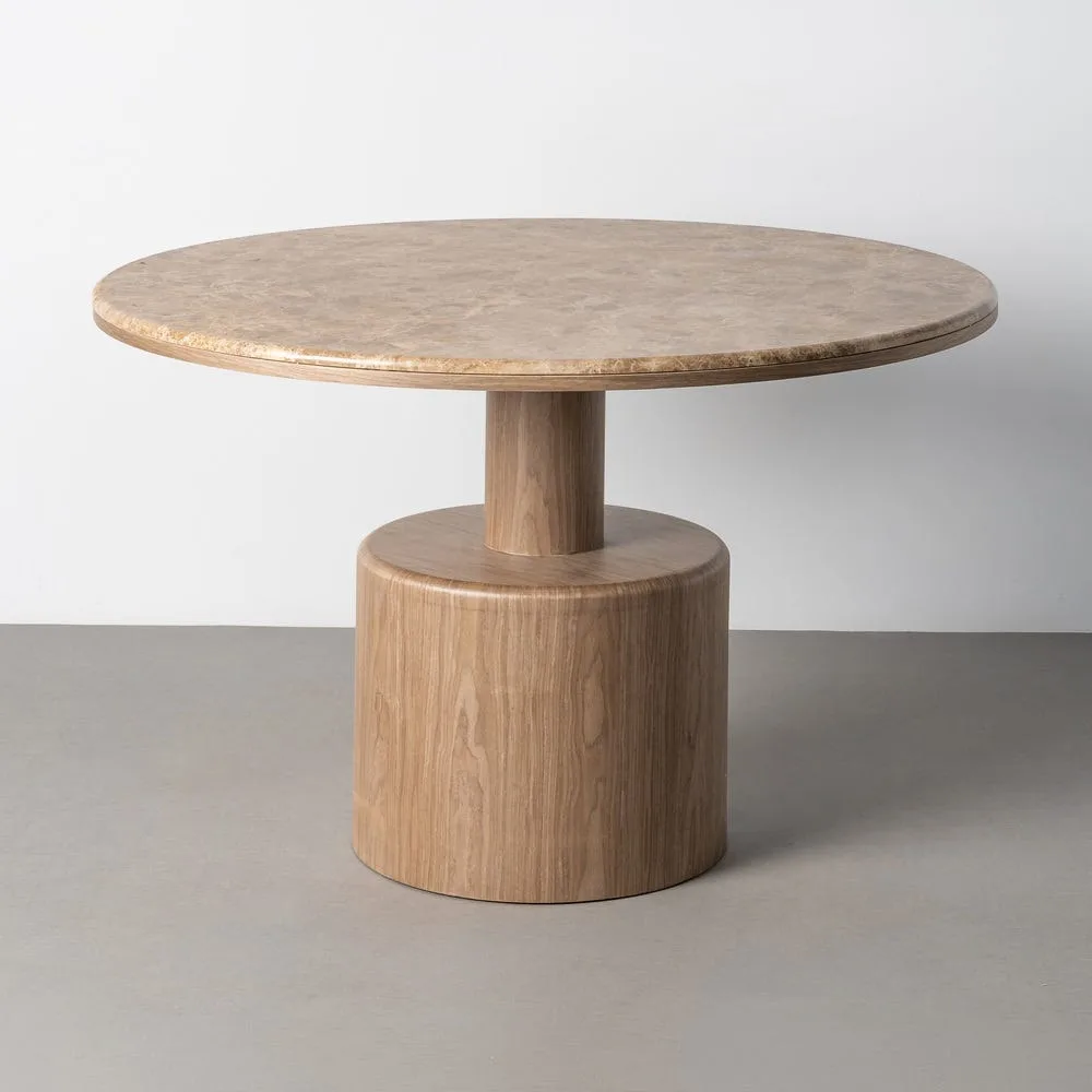 Table à manger ronde plateau marbre pied effet bois Ixia 120 cm