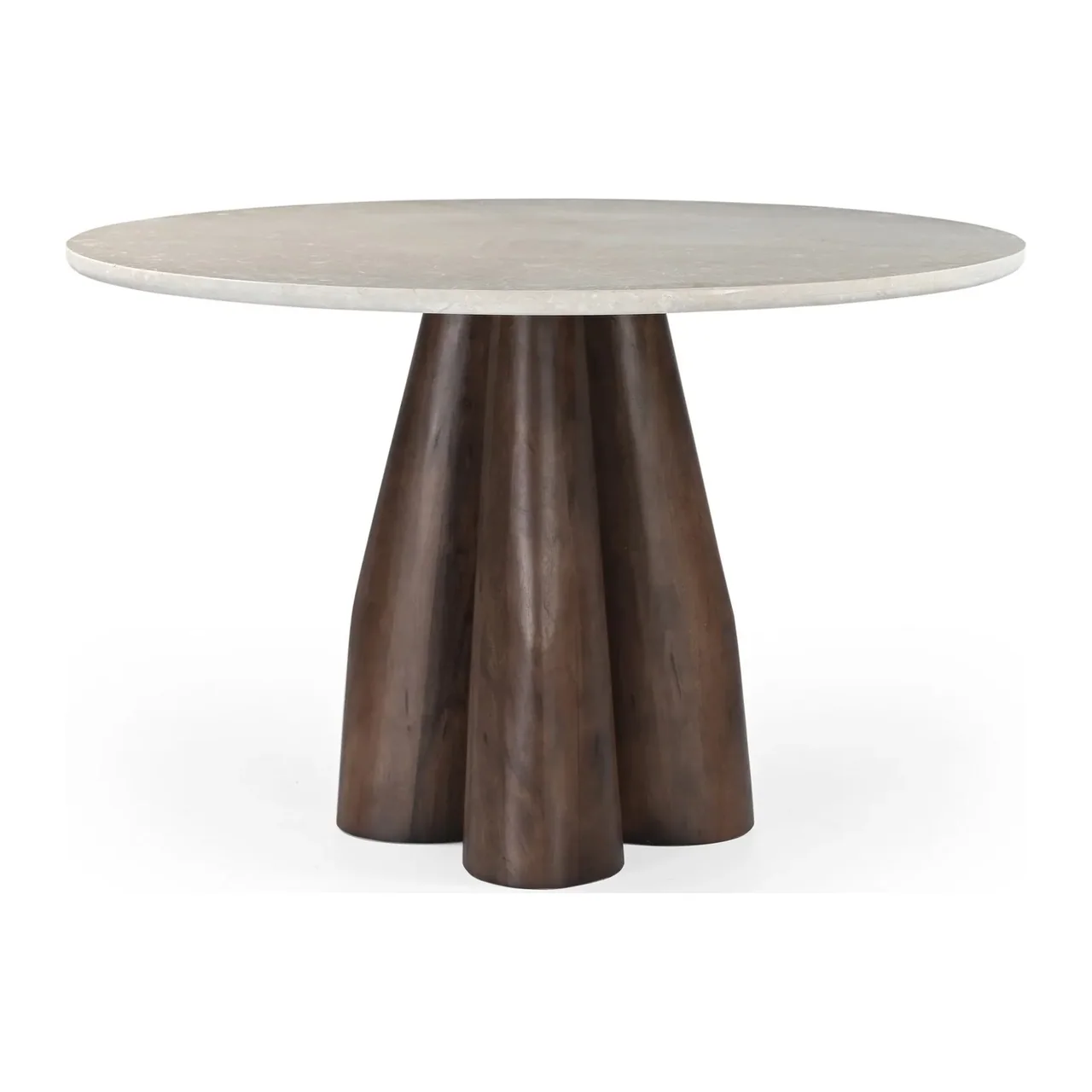 Table à manger ronde travertin et bois de mindi Ethan Chloé Ø 120 cm