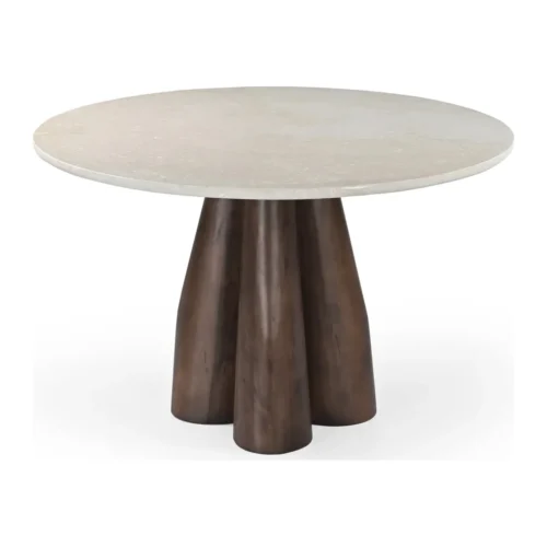 Table à manger ronde travertin et bois de mindi Ethan Chloé Ø 120 cm — vue 2