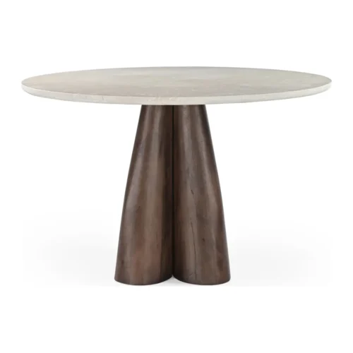 Table à manger ronde travertin et bois de mindi Ethan Chloé Ø 120 cm — vue 3