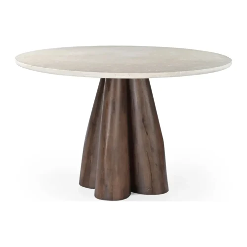 Table à manger ronde travertin et bois de mindi Ethan Chloé Ø 120 cm — vue 4