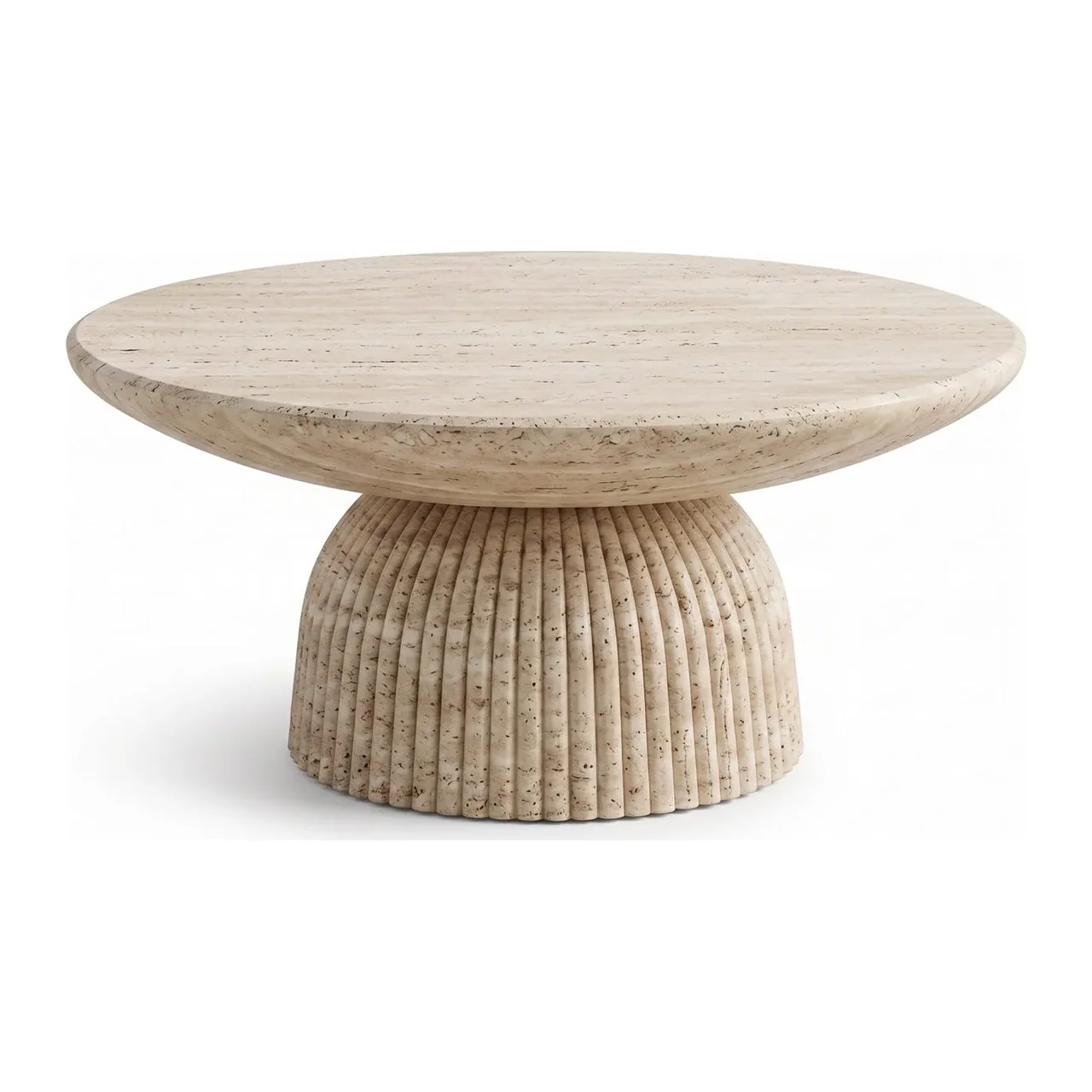 Table basse base cannelée aspect pierre crème Sedit Ethan Chloé 70 cm