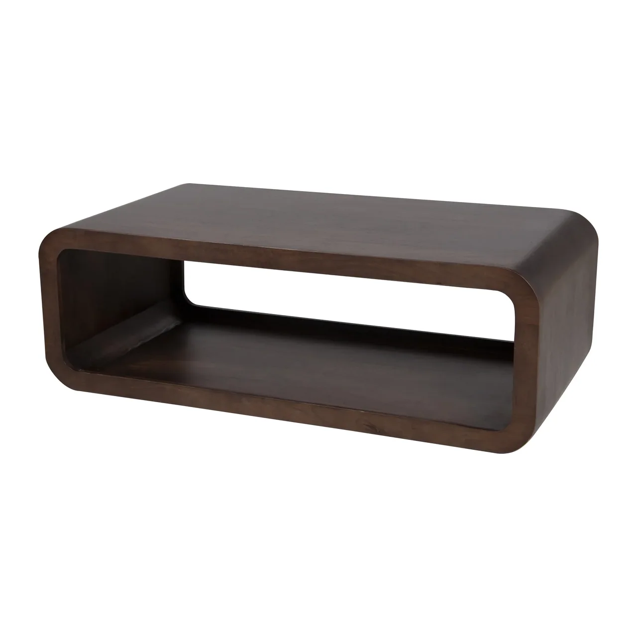 Table basse bois de mindi brun en ruban continu Ethan Chloé 120 cm
