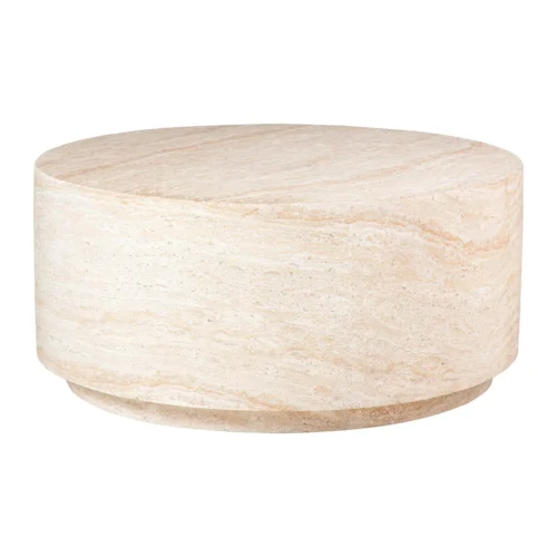 Ethan Chloé Table basse cylindrique aspect pierre crème Sedit veinée Ethan Chloé 90 cm