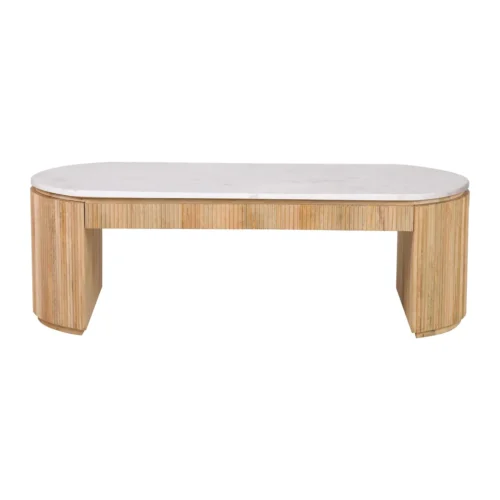 Table basse marbre et bois de manguier Tyla joues cannelées Ethan Chloé 140 cm — vue 2