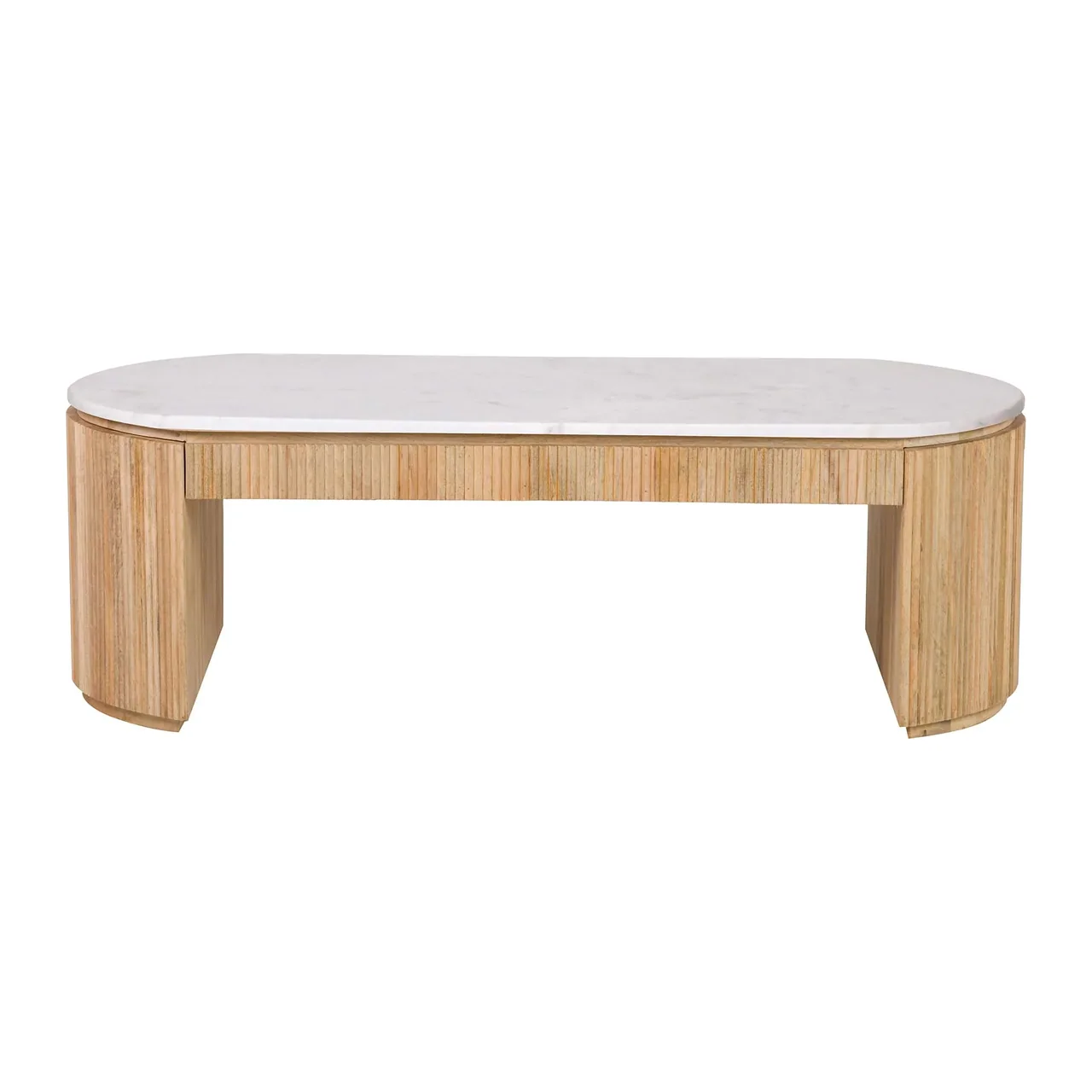 Table basse marbre et bois de manguier Tyla joues cannelées Ethan Chloé 140 cm — vue 2