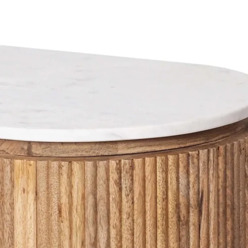 Table basse marbre et bois de manguier Tyla joues cannelées Ethan Chloé 140 cm — vue 3