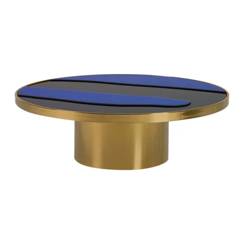 Tables basses Ethan Chloé Table basse miroir bleu et noir plateau en vagues Ethan Chloé 100 cm