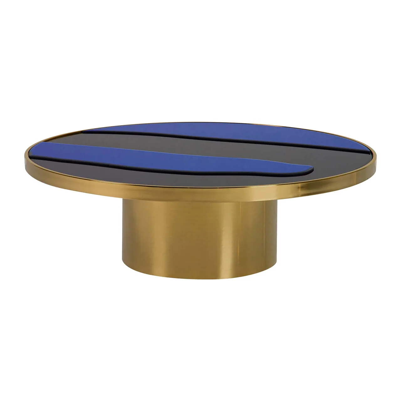 Table basse miroir bleu et noir plateau en vagues Ethan Chloé 100 cm