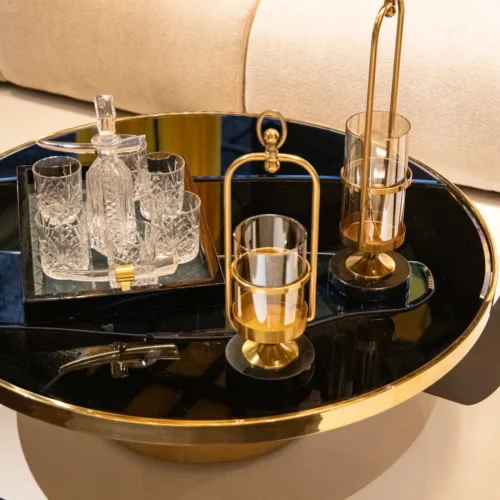 Table basse miroir bleu et noir plateau en vagues Ethan Chloé 100 cm — vue 4