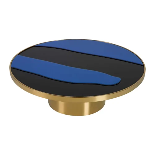 Table basse miroir bleu et noir plateau en vagues Ethan Chloé 100 cm — vue 5