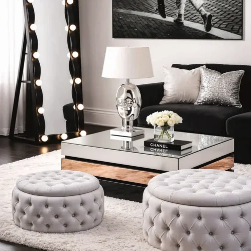 Table basse miroir cuivre rose Aurham plateau carré Ethan Chloé 90,7 cm — vue 2