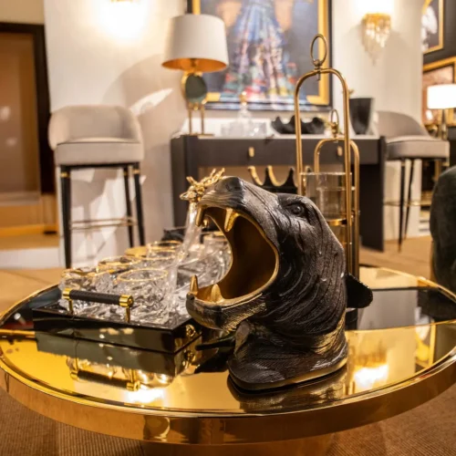 Table basse miroir noir et doré plateau en vagues Ethan Chloé 100 cm — vue 2