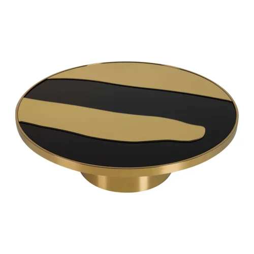 Table basse miroir noir et doré plateau en vagues Ethan Chloé 100 cm — vue 3