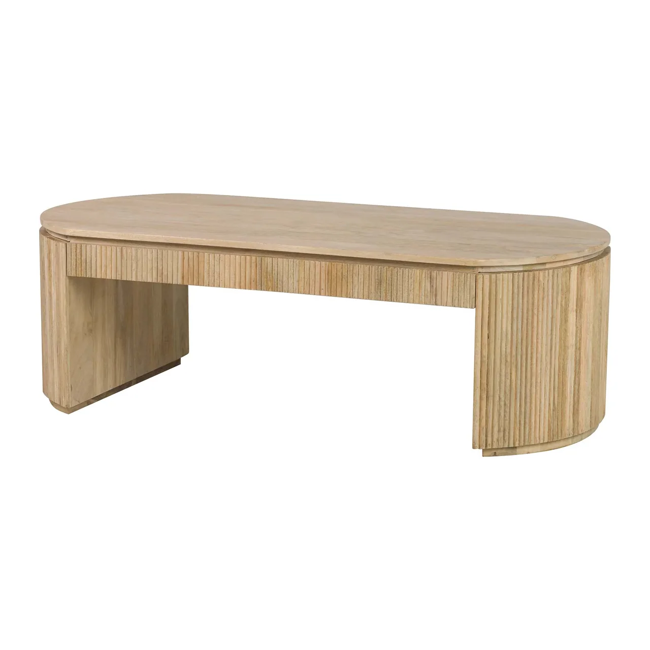 Table basse ovale bois de manguier Myra joues cannelées Ethan Chloé 140 cm