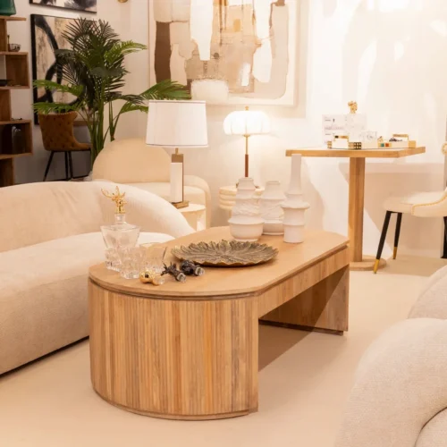 Table basse ovale bois de manguier Myra joues cannelées Ethan Chloé 140 cm — vue 2