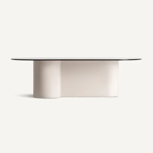 Table basse ovale Capitello verre noir et blanc cassé 120 cm Vical Home