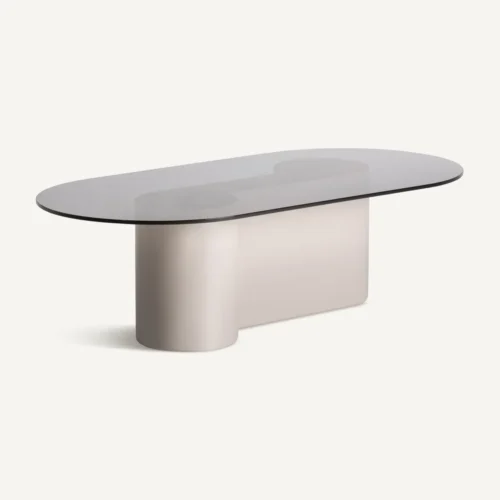 Table basse ovale Capitello verre noir et blanc cassé 120 cm Vical Home — vue 2