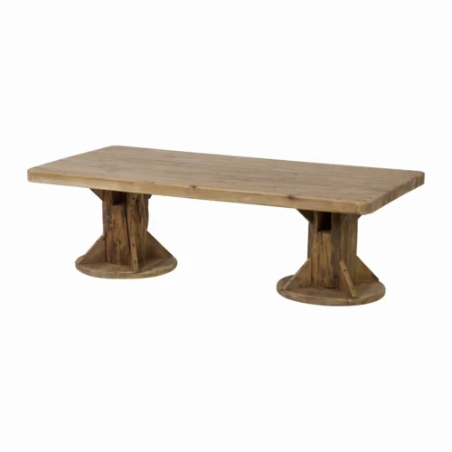 Table basse pin recyclé Bacolod pieds sculptés dans le tronc Ethan Chloé 135 cm — vue 2