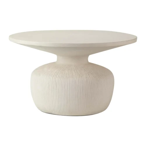 Tables basses Ethan Chloé Table basse ronde aspect pierre claire base cannelée Ethan Chloé 78 cm