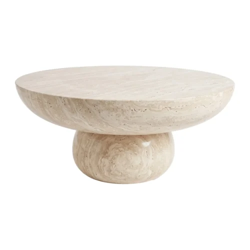 Tables basses Ethan Chloé Table basse ronde aspect pierre crème Sedit plateau bombé Ethan Chloé 70 cm