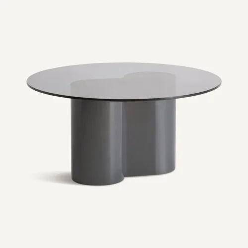 Table basse ronde Capitello verre fumé et gris laqué 80 cm Vical Home — vue 2
