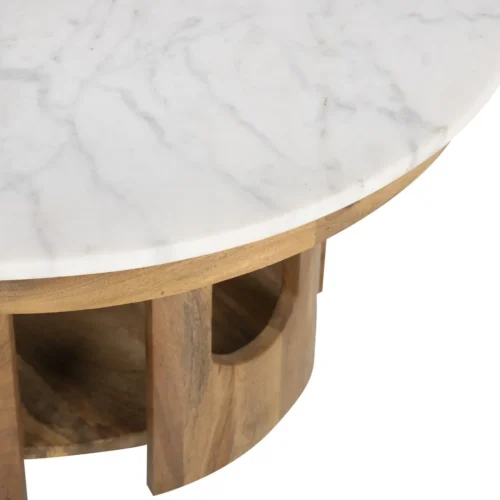 Table basse ronde marbre et bois de mindi base à arcades Ethan Chloé 80 cm — vue 2