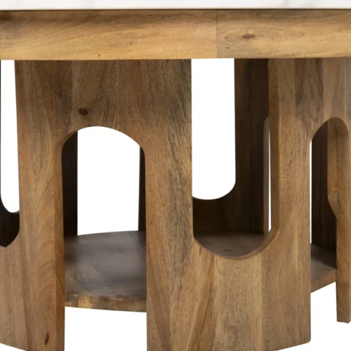 Table basse ronde marbre et bois de mindi base à arcades Ethan Chloé 80 cm — vue 4