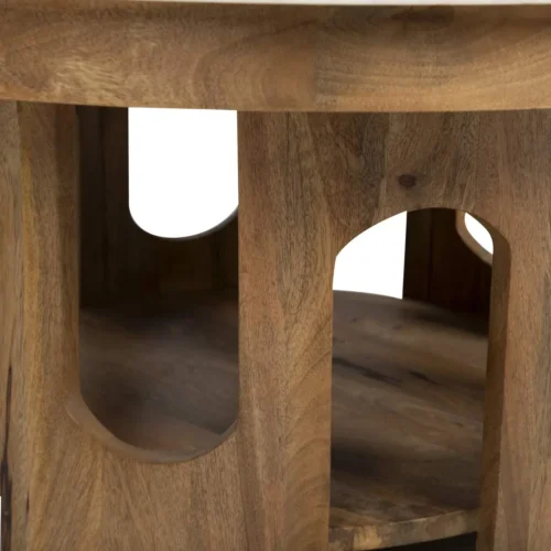 Table basse ronde marbre et bois de mindi base à arcades Ethan Chloé 80 cm — vue 8