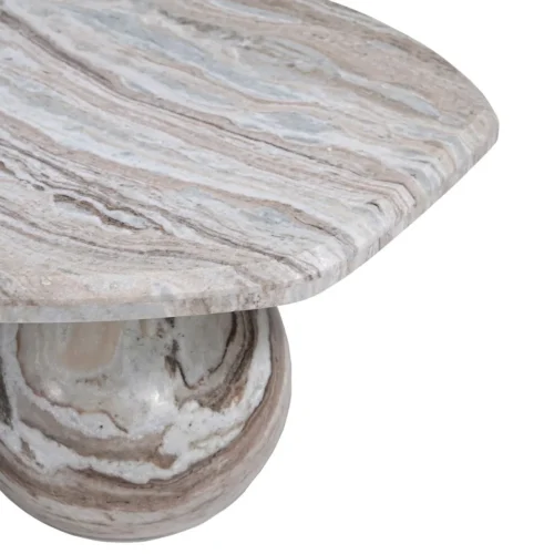 Table basse travertin brun plateau galet sur trois sphères Ethan Chloé 120 cm — vue 4