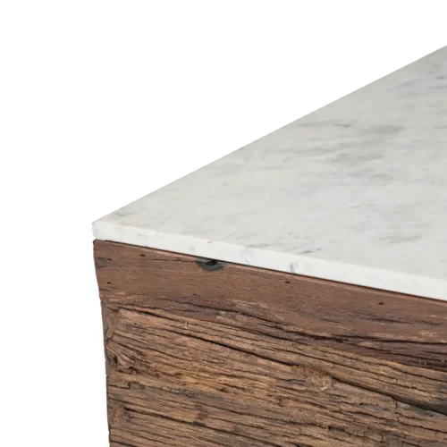 Table basse travertin et bois de mindi carrée niche traversante Ethan Chloé 80 cm — vue 5