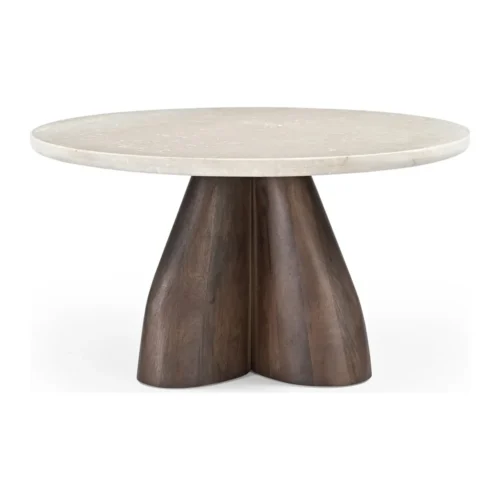Tables basses Ethan Chloé Table basse travertin et bois de mindi ronde Ethan Chloé Ø 75 cm