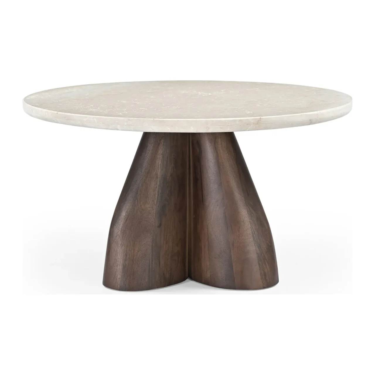 Table basse travertin et bois de mindi ronde Ethan Chloé Ø 75 cm