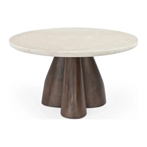 Table basse travertin et bois de mindi ronde Ethan Chloé Ø 75 cm — vue 2