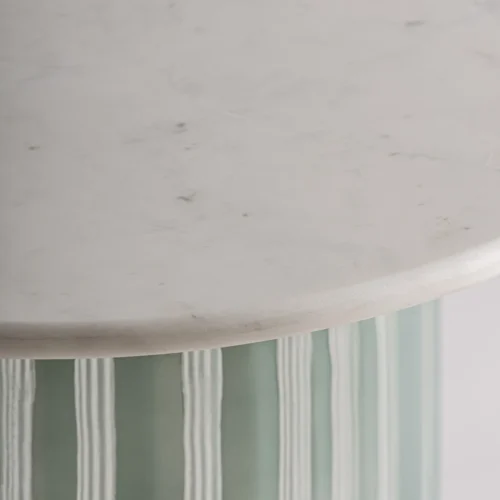 Table basse verre bleu et marbre blanc 48 cm Vical Home — vue 2
