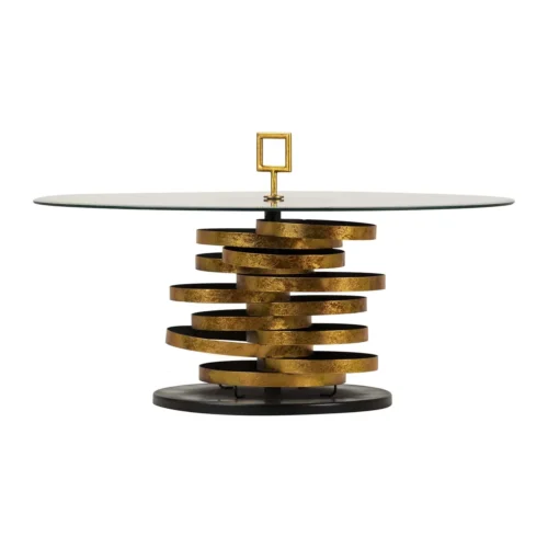 Table basse verre et métal doré Yuku anneaux empilés Ethan Chloé 92 cm — vue 2