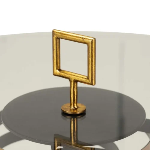 Table basse verre et métal doré Yuku anneaux empilés Ethan Chloé 92 cm — vue 3
