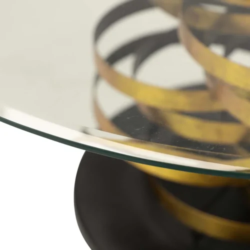 Table basse verre et métal doré Yuku anneaux empilés Ethan Chloé 92 cm — vue 4